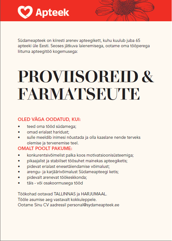 PHARMA HOLDING OÜ Proviisor,farmatseut (Tallinn, Harjumaa)