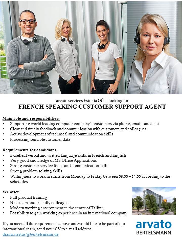Arvato Services Estonia OÜ French speaking customer support