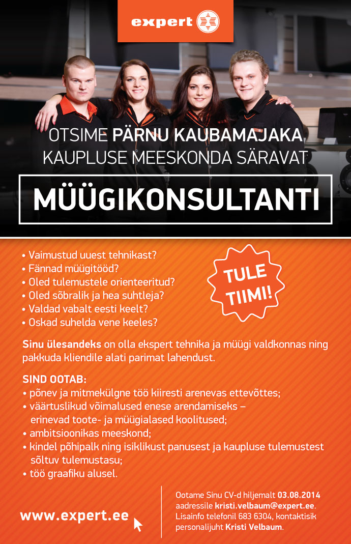 Expert Eesti OÜ Müügikonsultant