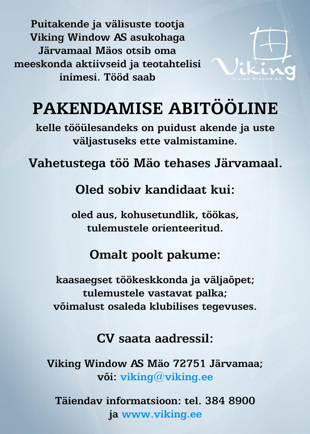 Viking Window AS Pakendamise abitööline