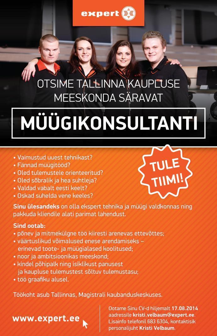 Expert Eesti OÜ Müügikonsultant