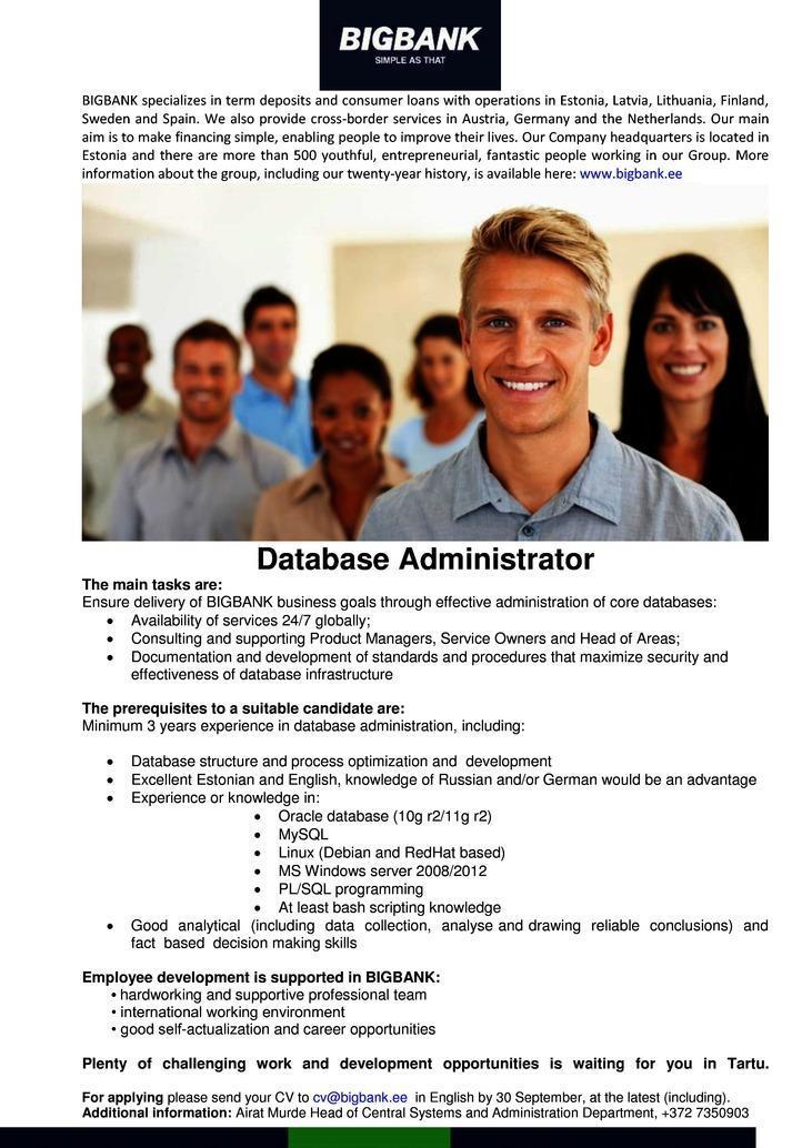 BIGBANK AS Database administrator