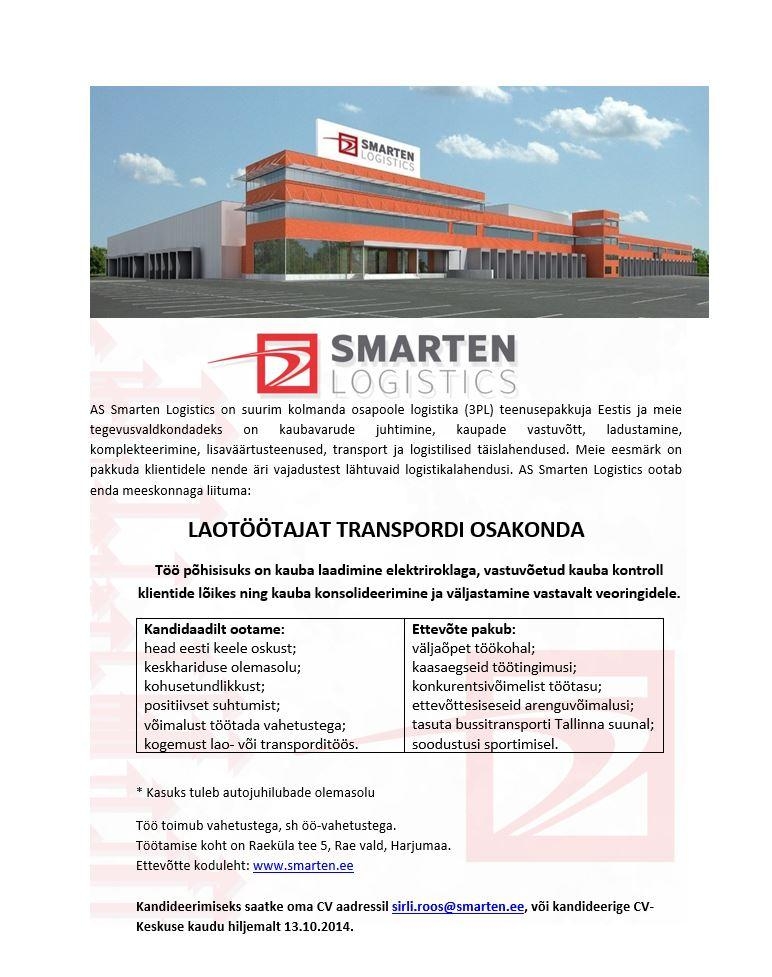 Smarten Logistics AS Laotöötaja transpordi osakonda