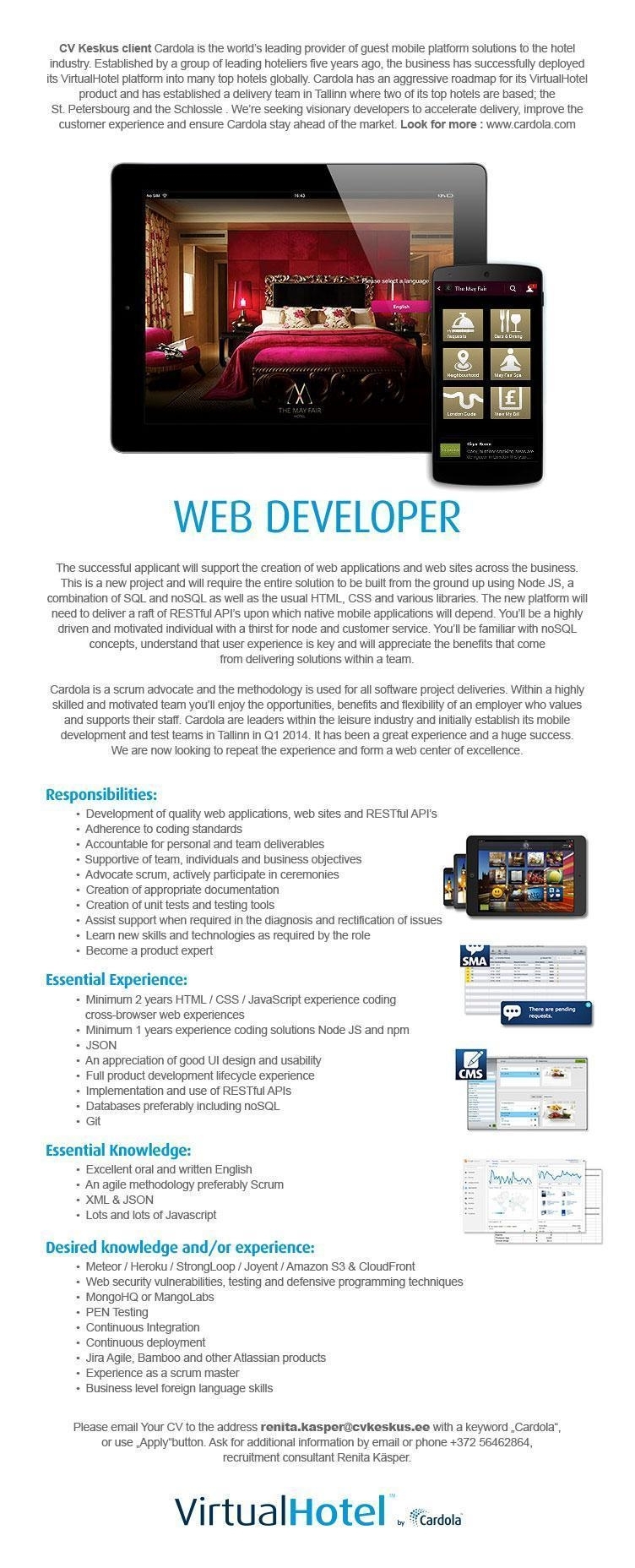 CV KESKUS OÜ Cardola is looking for web developer