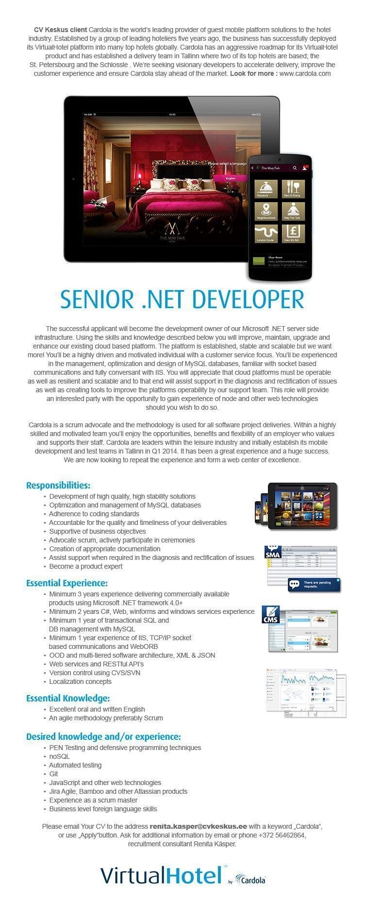 CV KESKUS OÜ Cardola is looking for senior .NET developer
