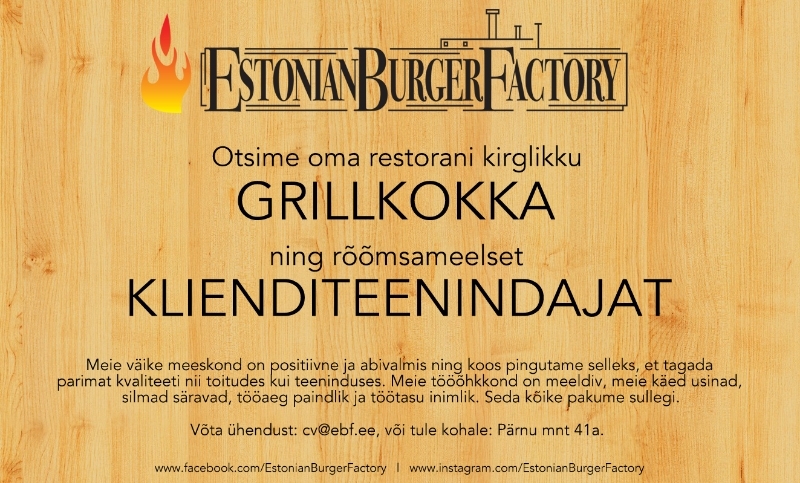 Grill Factory OÜ Restorani grillkokk ja klienditeenindaja