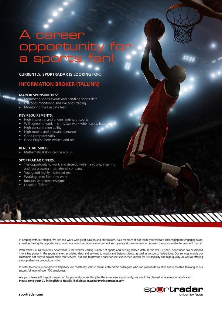 Sportradar OÜ INFORMATION BROKER (FOR INTERNATIONAL MEDIA) part-time