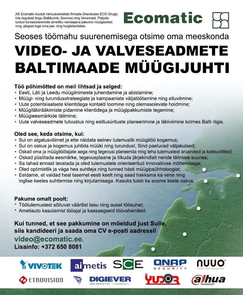 Ecomatic AS Video- ja valveseadmete Baltimaade müügijuht