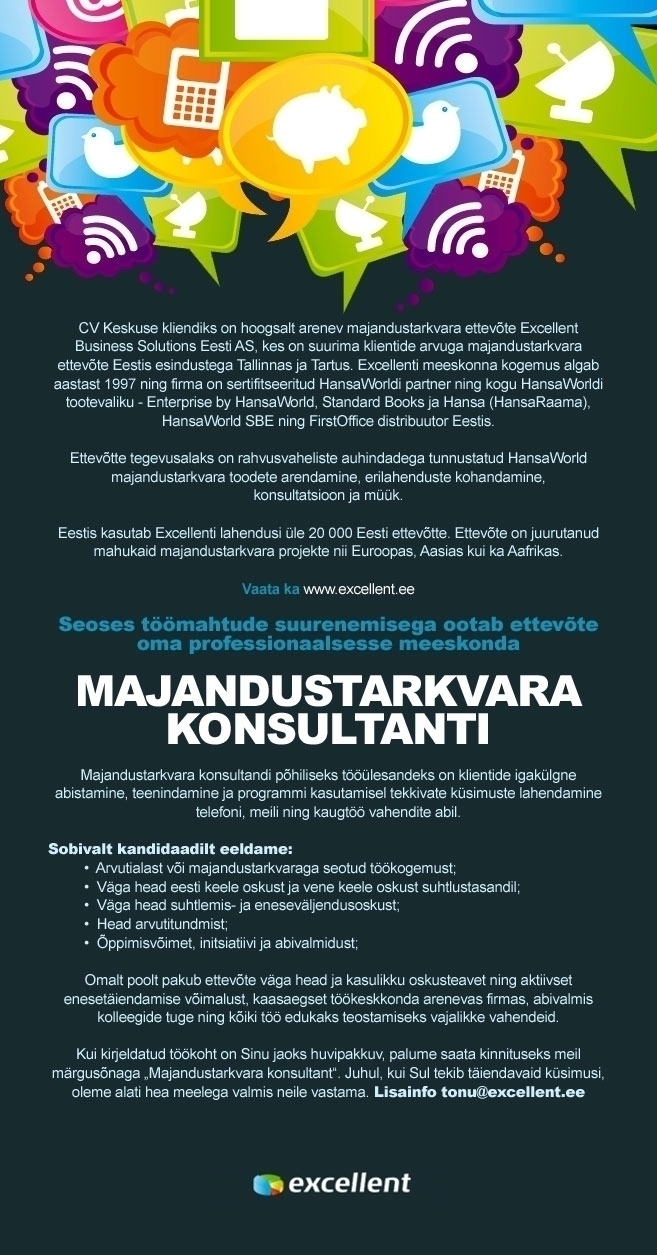 Excellent Business Solutions Eesti AS Majandustarkvara konsultant