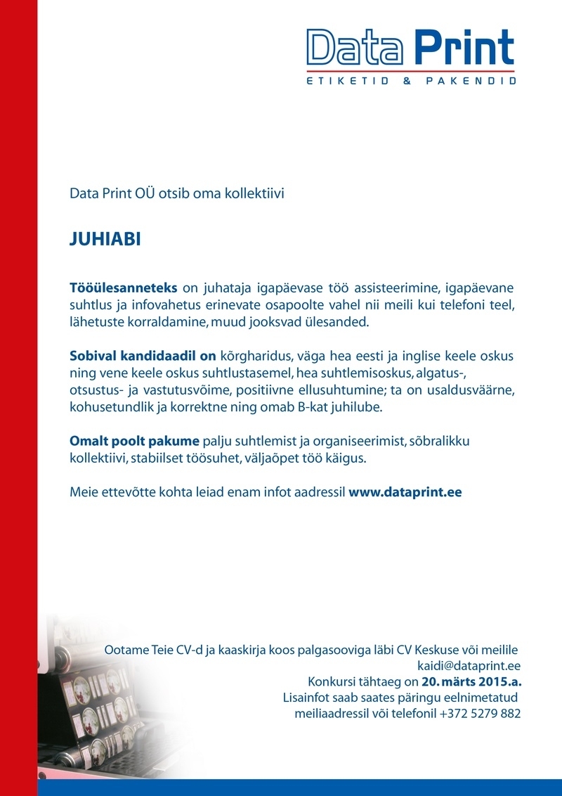 Data Print OÜ Juhiabi