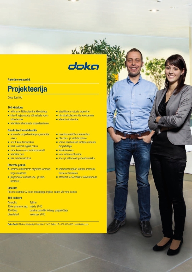 Doka Eesti OÜ Projekteerija (osaline tööaeg)