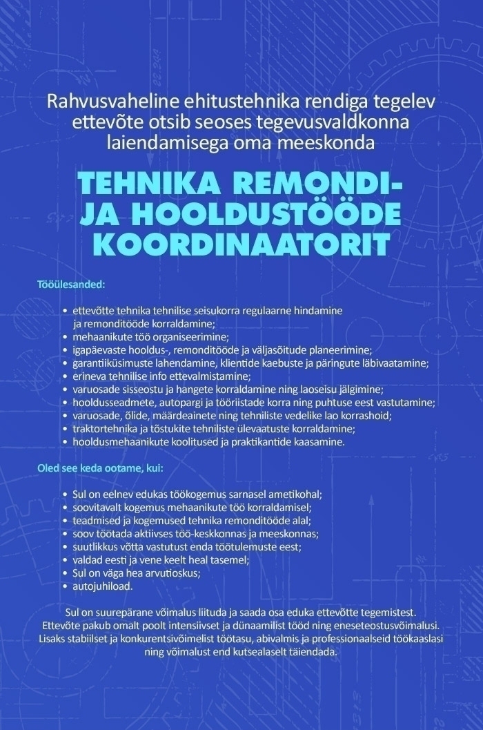 CVKeskus.ee klient Tehnika Remondi - Ja Hooldustööde Koordinaatorit