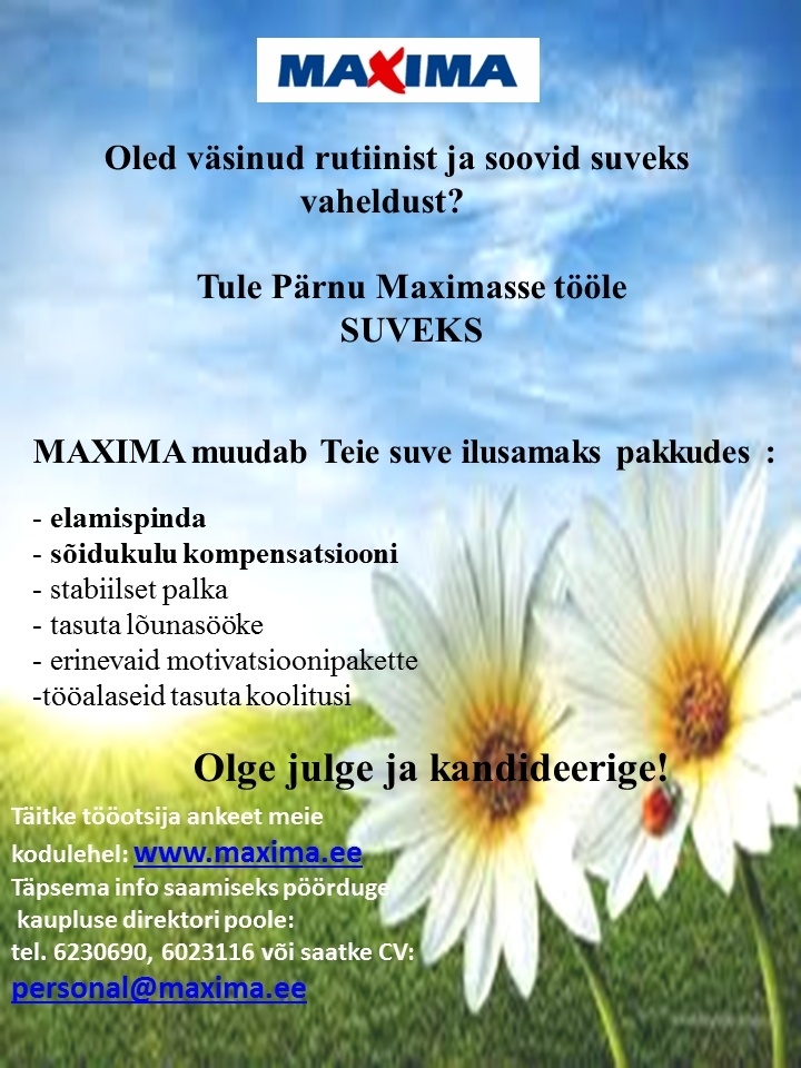 Maxima Eesti OÜ Ida-Virumaalt suveks tööle Pärnus