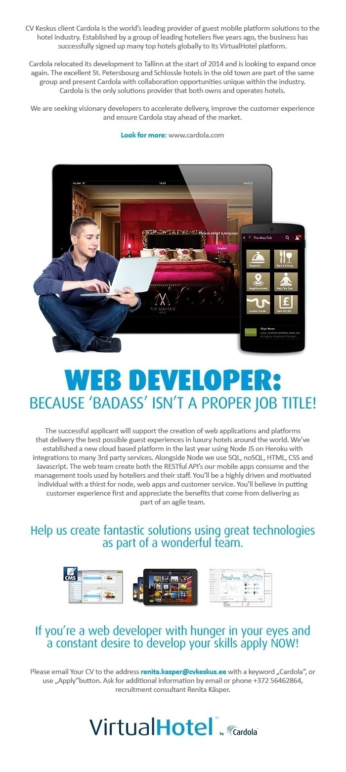 CV KESKUS OÜ Cardola is looking for web developer