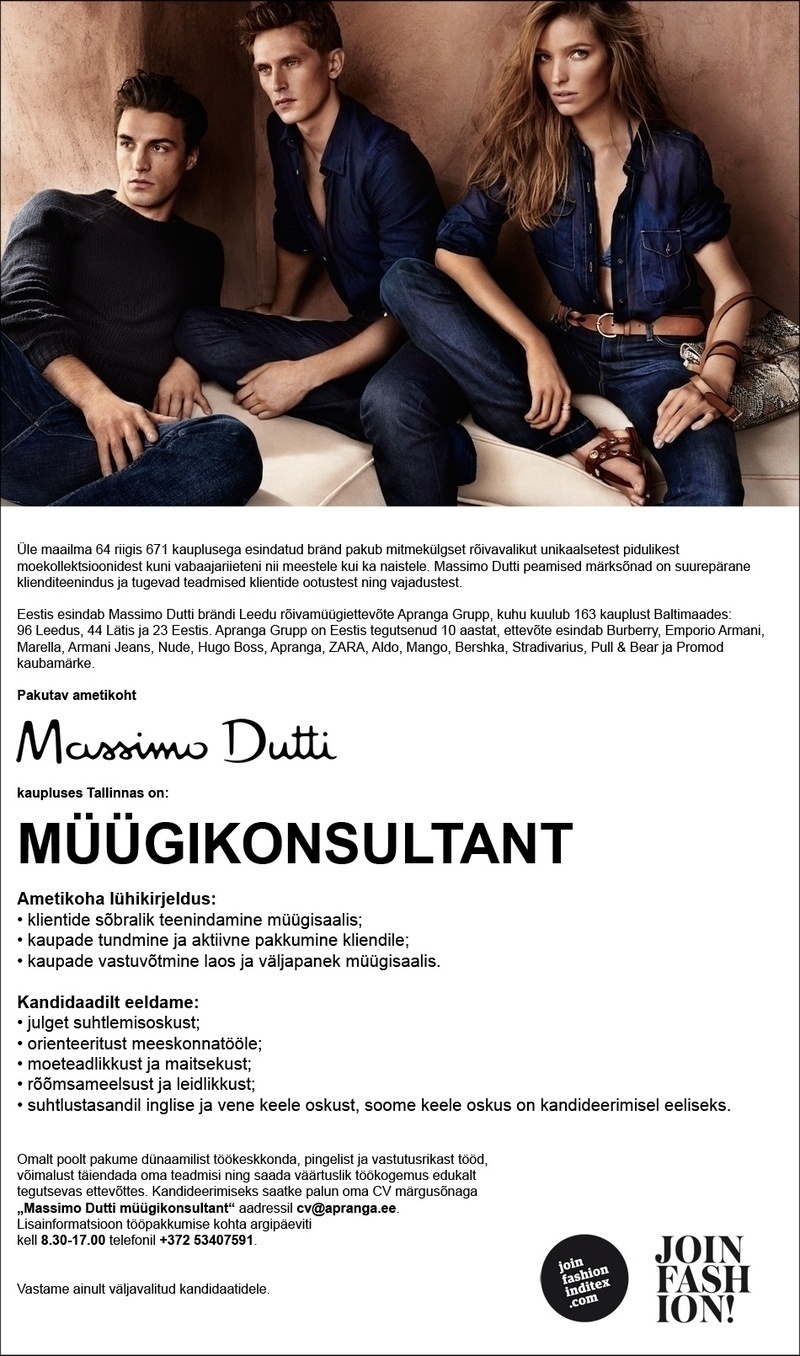 Apranga Estonia OÜ Massimo Dutti müügikonsultant