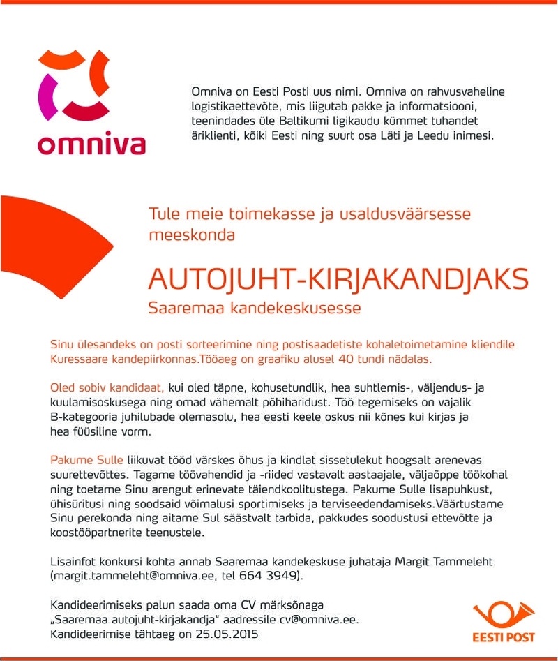 Omniva Autojuht-kirjakandja (Saaremaa kandekeskus)