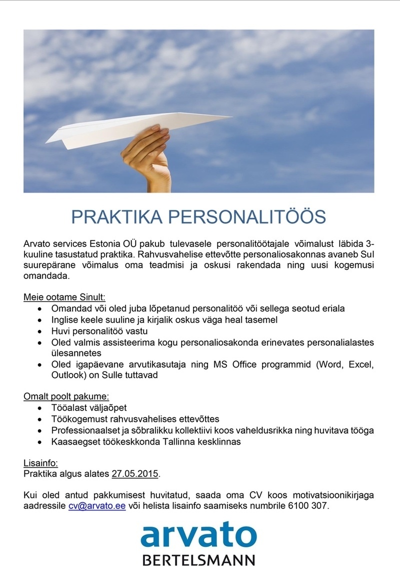 Arvato Services Estonia OÜ Praktika personalitöös