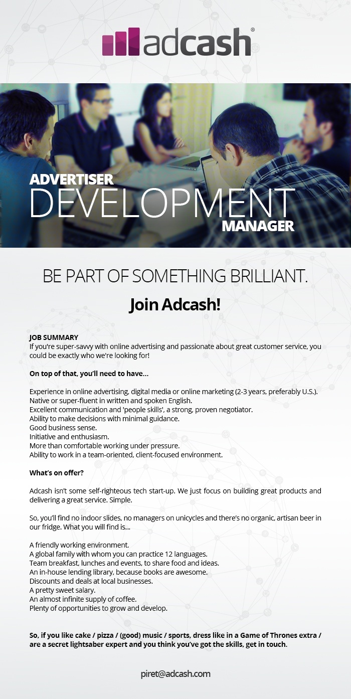 ADCASH OÜ Advertiser Development Manager