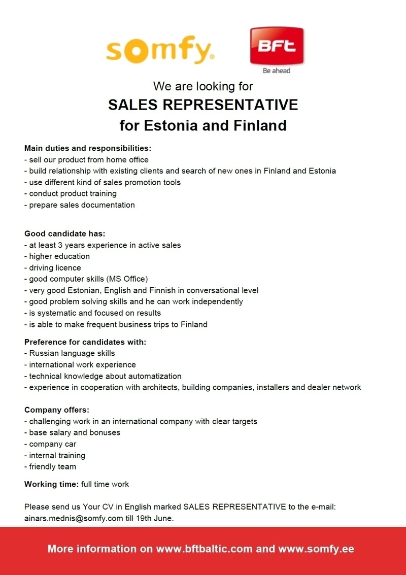 Somfy SIA Sales Representative
