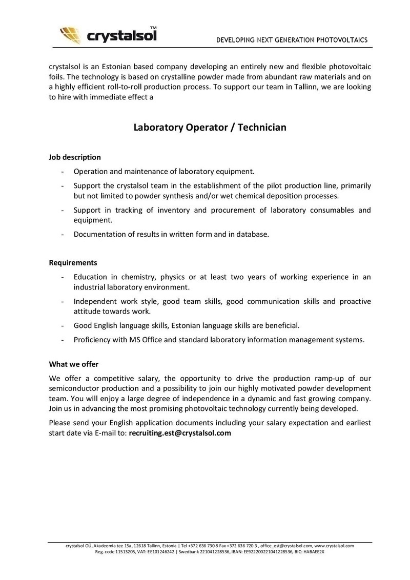 crystalsol OÜ Laboratory Operator / Technician