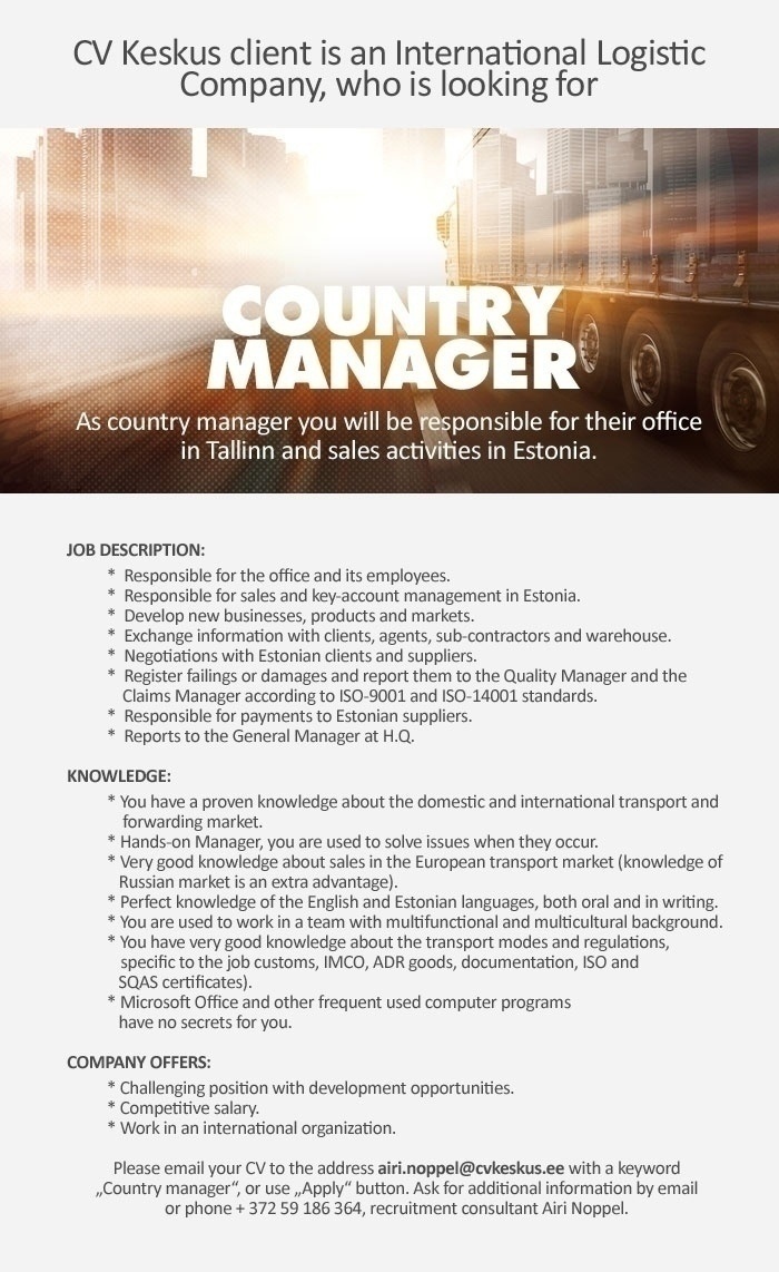 CV KESKUS OÜ CV Keskus client is looking for country manager