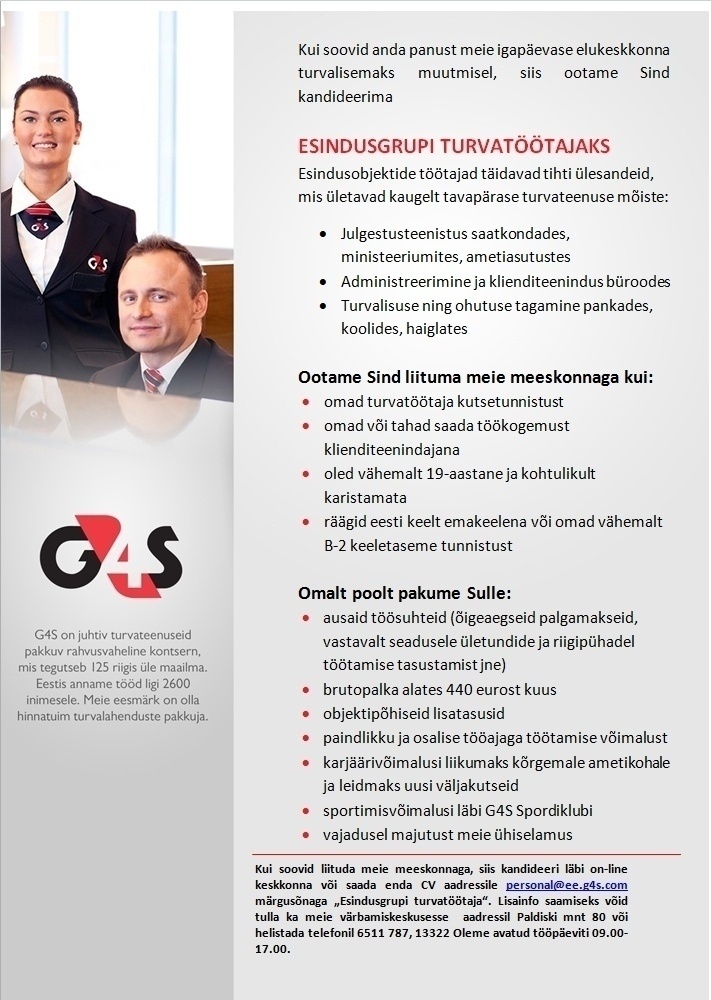 AS G4S Eesti Esindusgrupi turvatöötaja (Tallinn)