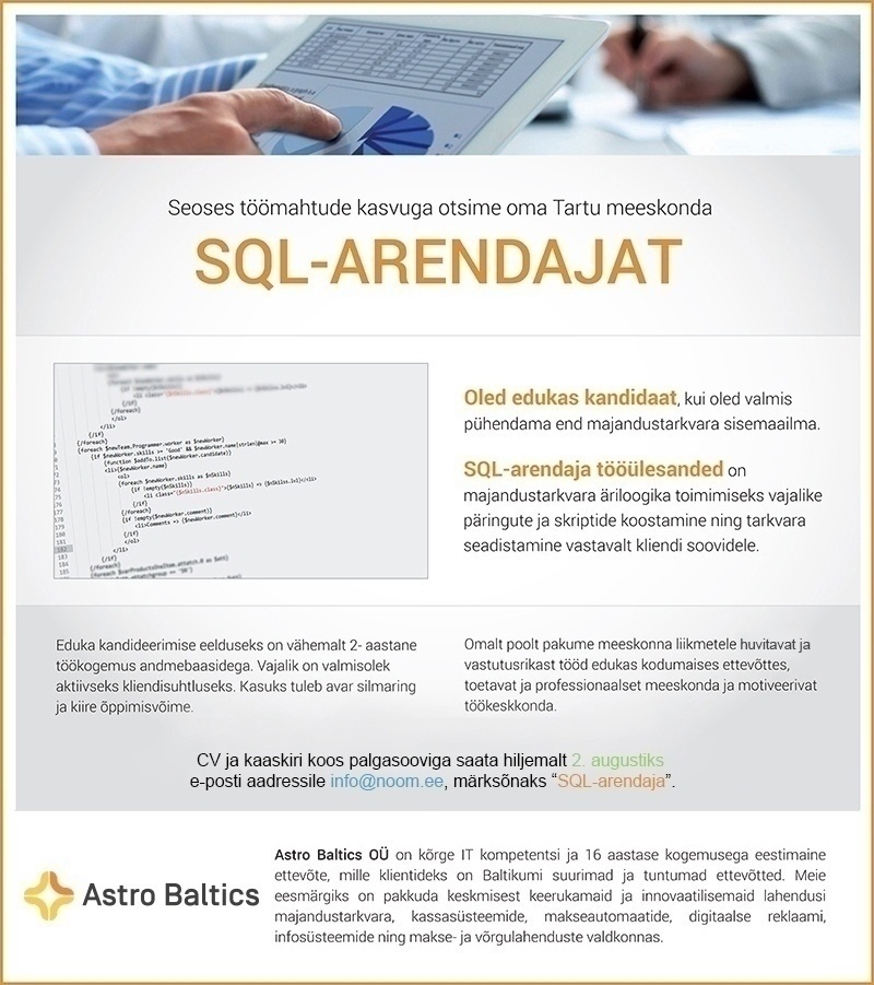 ASTRO BALTICS OÜ SQL-arendaja