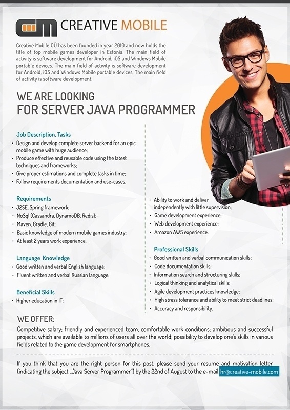 Creative Mobile OÜ Java Server Programmer