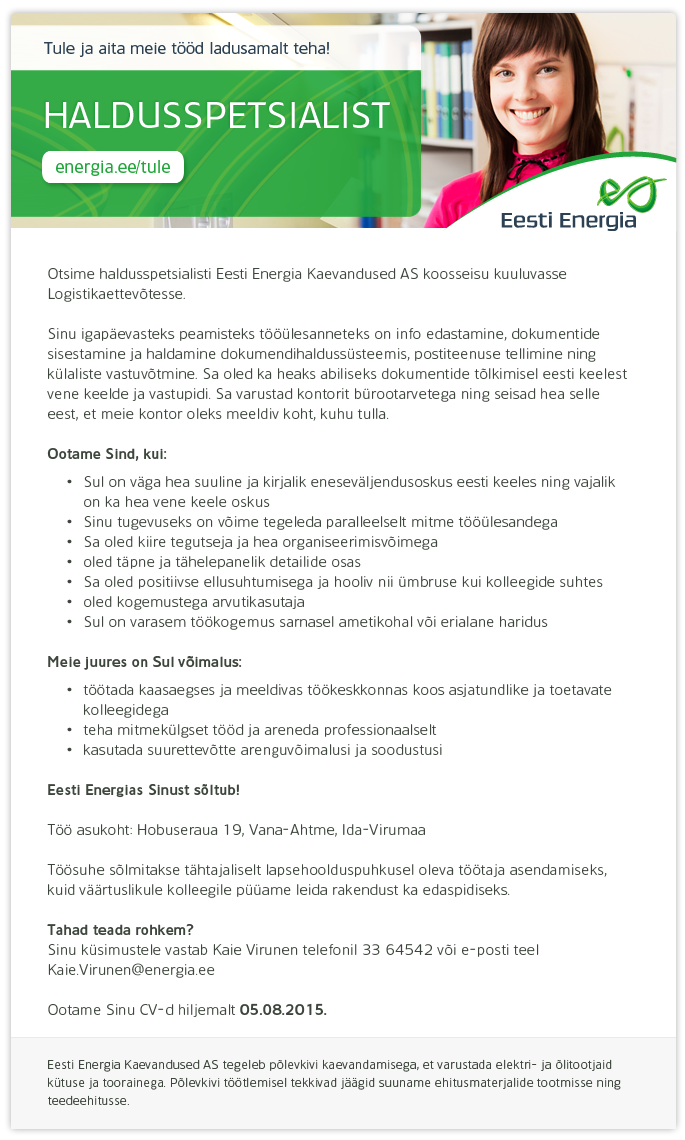 Eesti Energia HALDUSSPETSIALIST