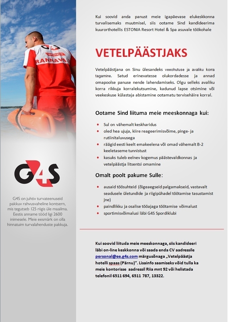 AS G4S Eesti Vetelpäästja spaas (Pärnu)