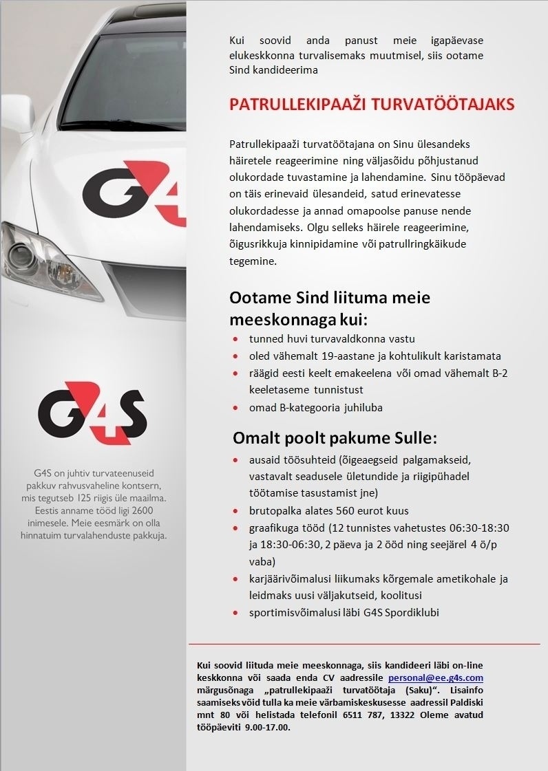 AS G4S Eesti Patrullekipaaži turvatöötaja (Saku)