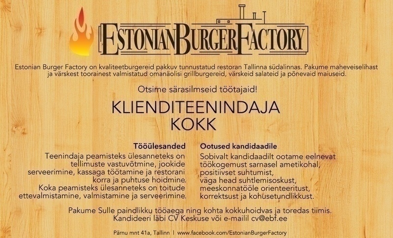 Estonian Burger Factory Restorani klienditeenindaja ja grillkokk