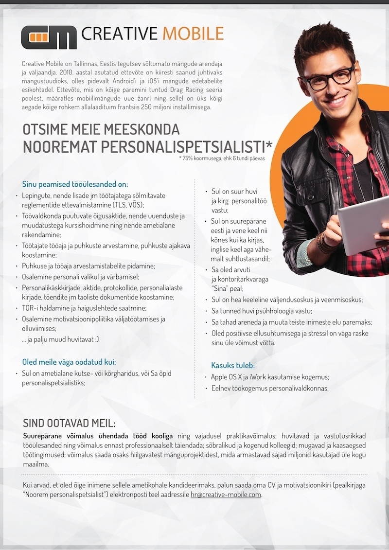 Creative Mobile OÜ Noorem personalispetsialist