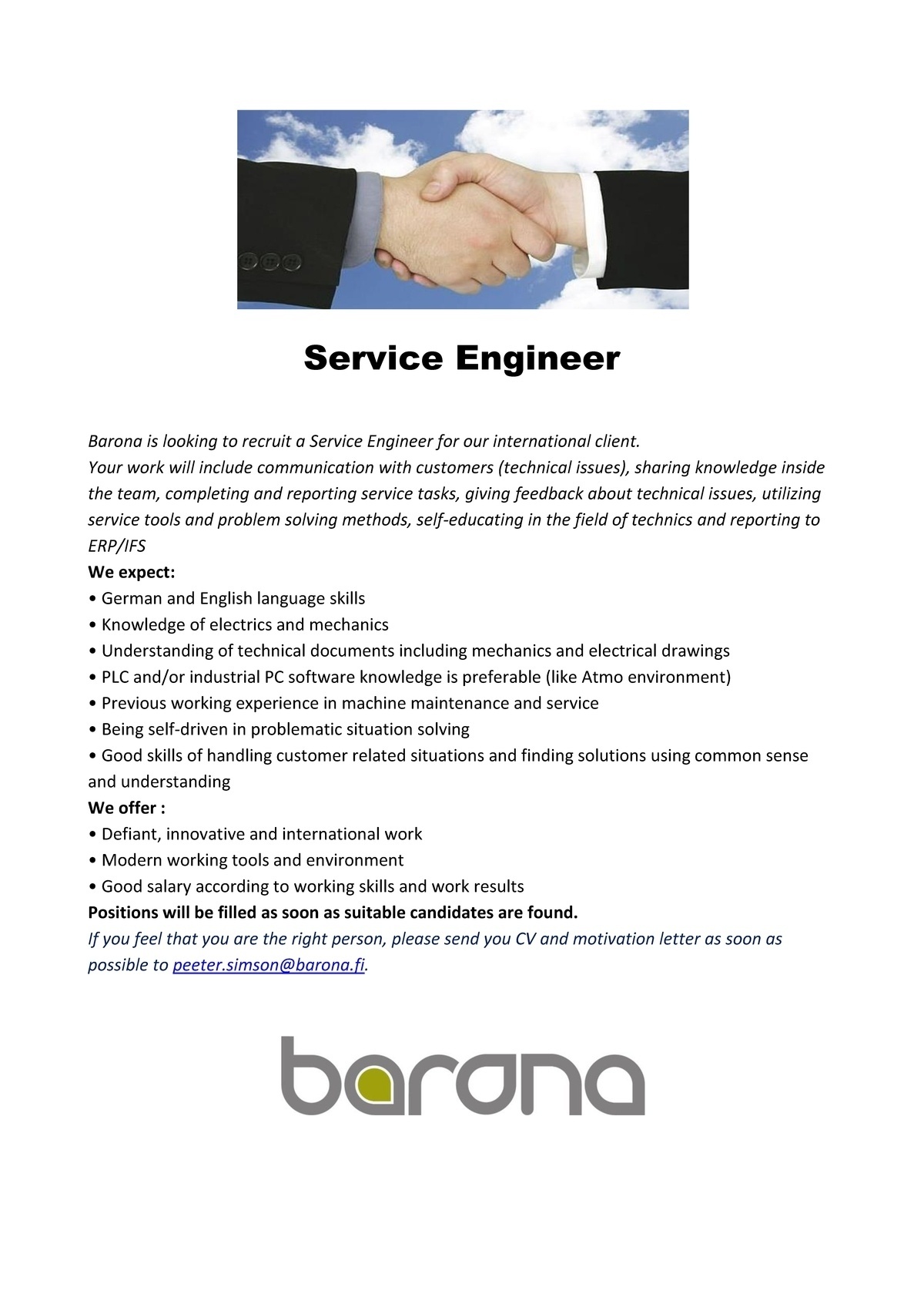 Barona Eesti OÜ Service Engineer