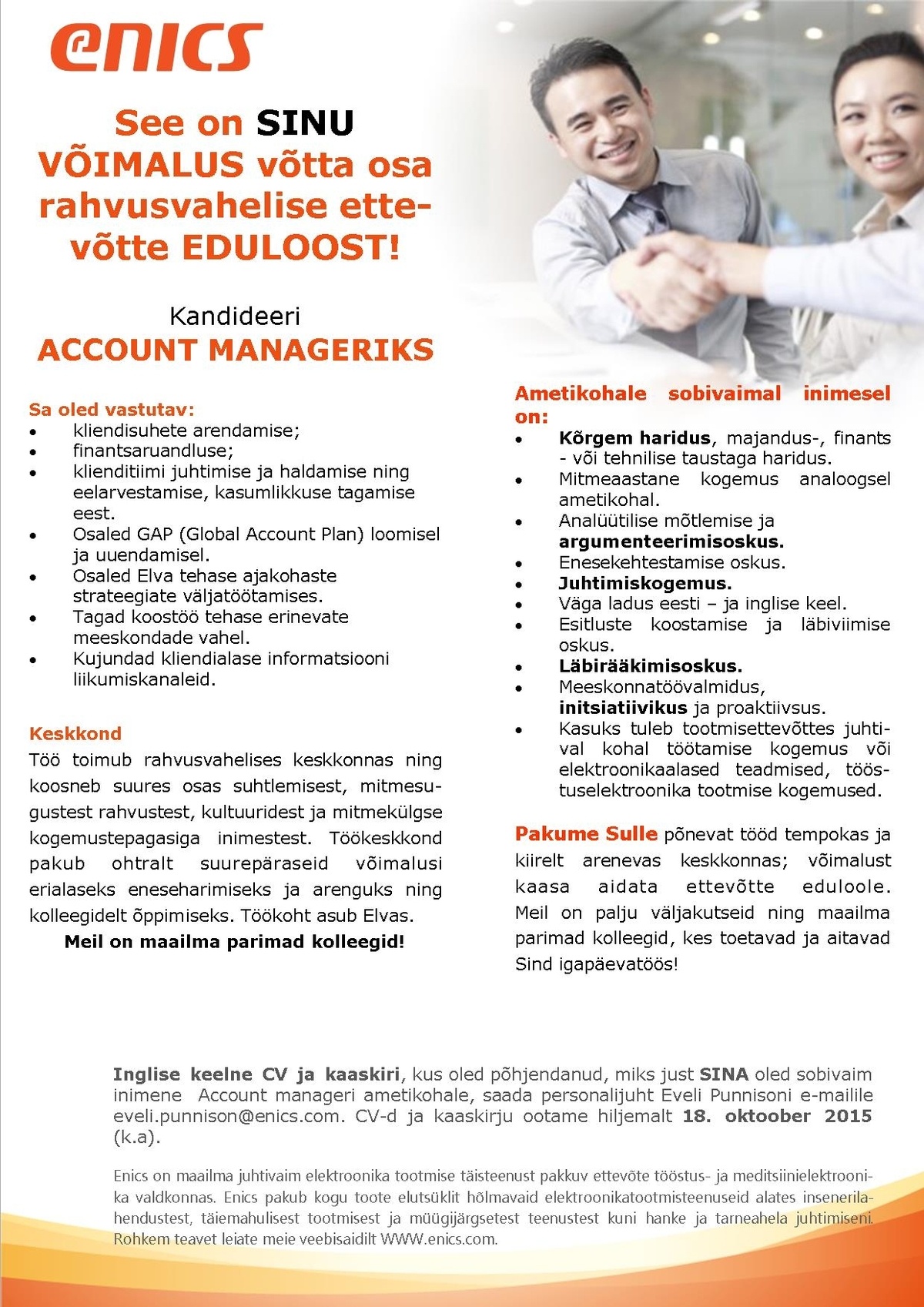 Enics Eesti AS Account Manager
