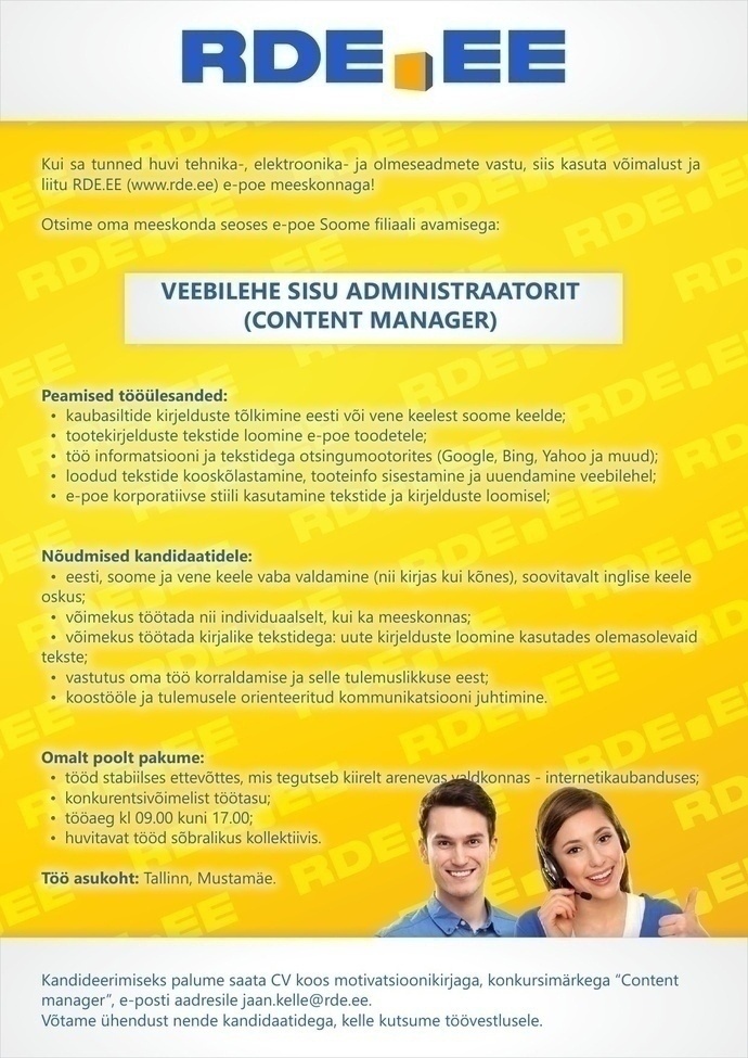 MK Trade Baltic OÜ Veebilehe sisu administraator FIN (content manager)