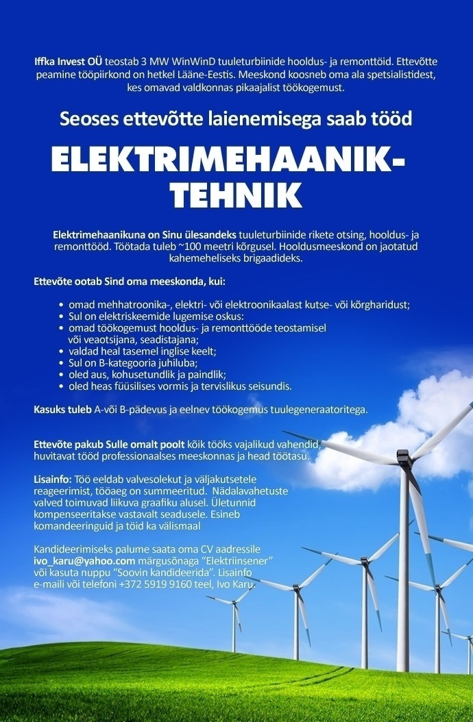 Iffka Invest OÜ Elektrimehaanik-tehnik