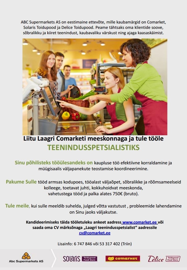 Abc Supermarkets AS TEENINDUSSPETSIALIST Laagri Comarketisse