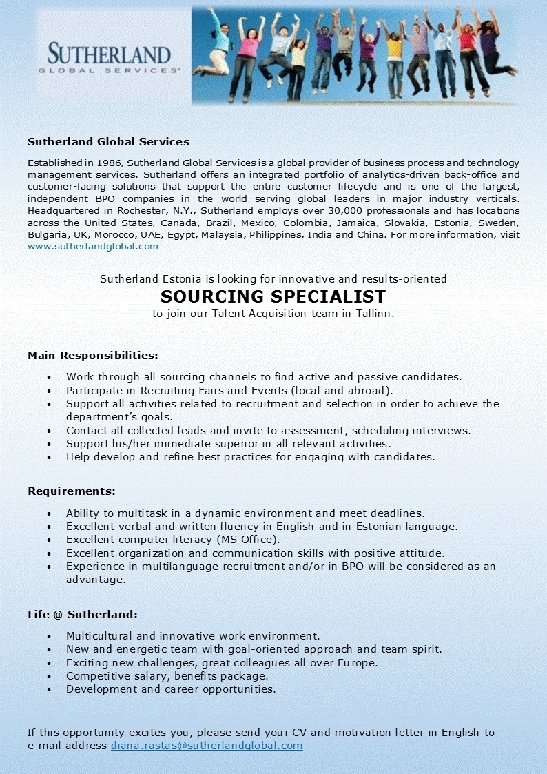 Sutherland Global Services OÜ Sourcing Specialist