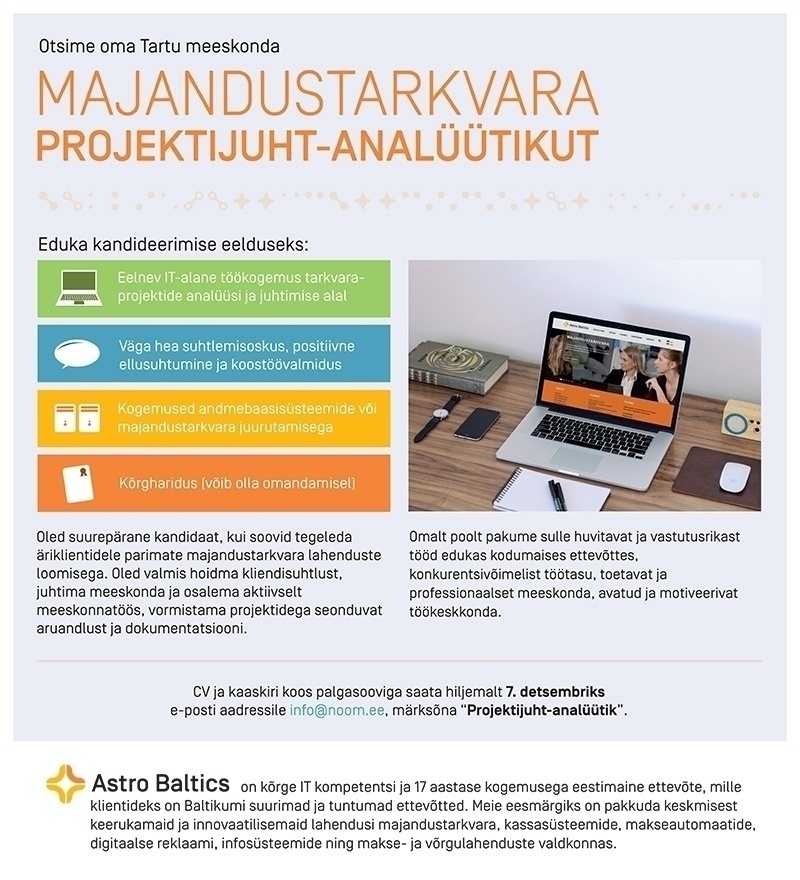 ASTRO BALTICS OÜ Majandustarkvara projektijuht-analüütik