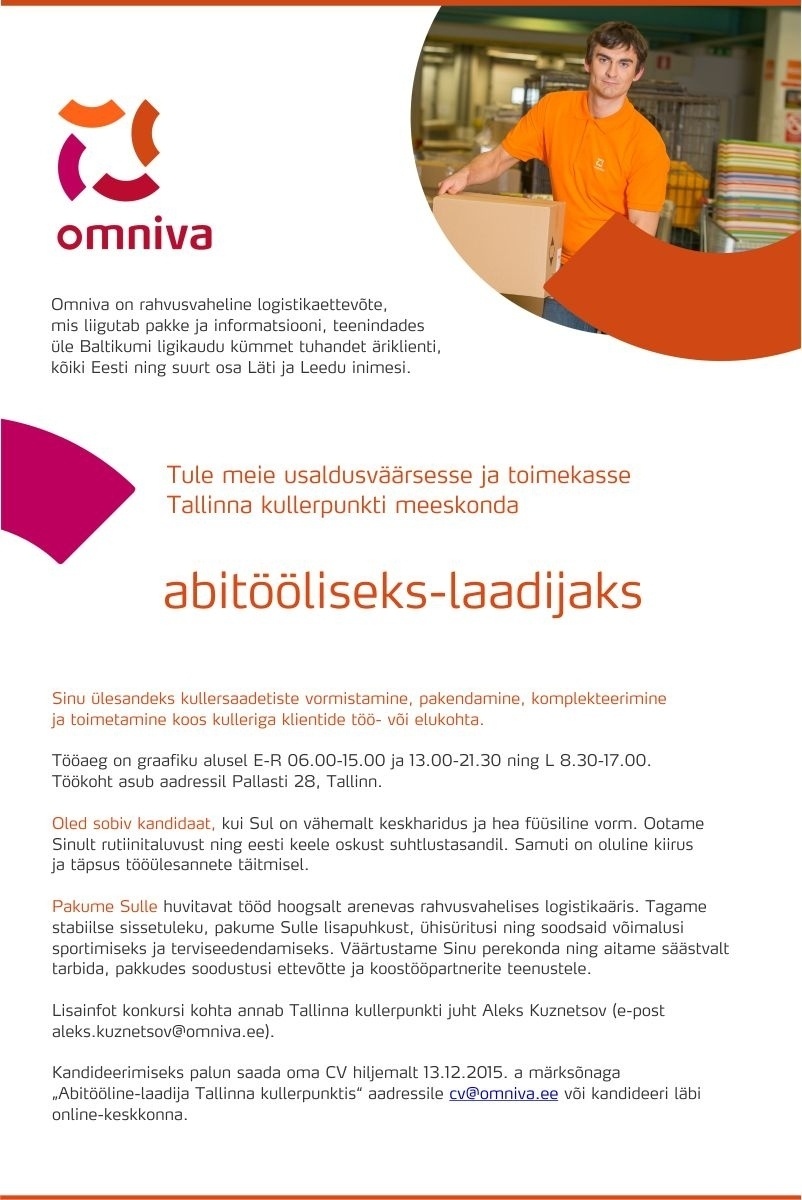 Omniva Abitööline-laadija Tallinna kullerpunktis