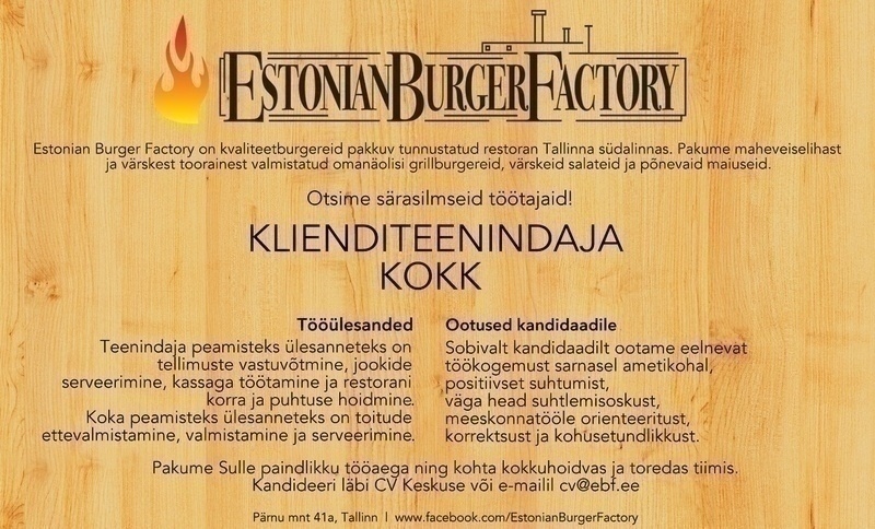 Estonian Burger Factory Restorani klienditeenindaja ja grillkokk