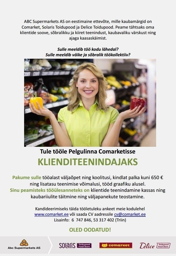 Abc Supermarkets AS KLIENDITEENINDAJA Pelgulinna Comarketisse