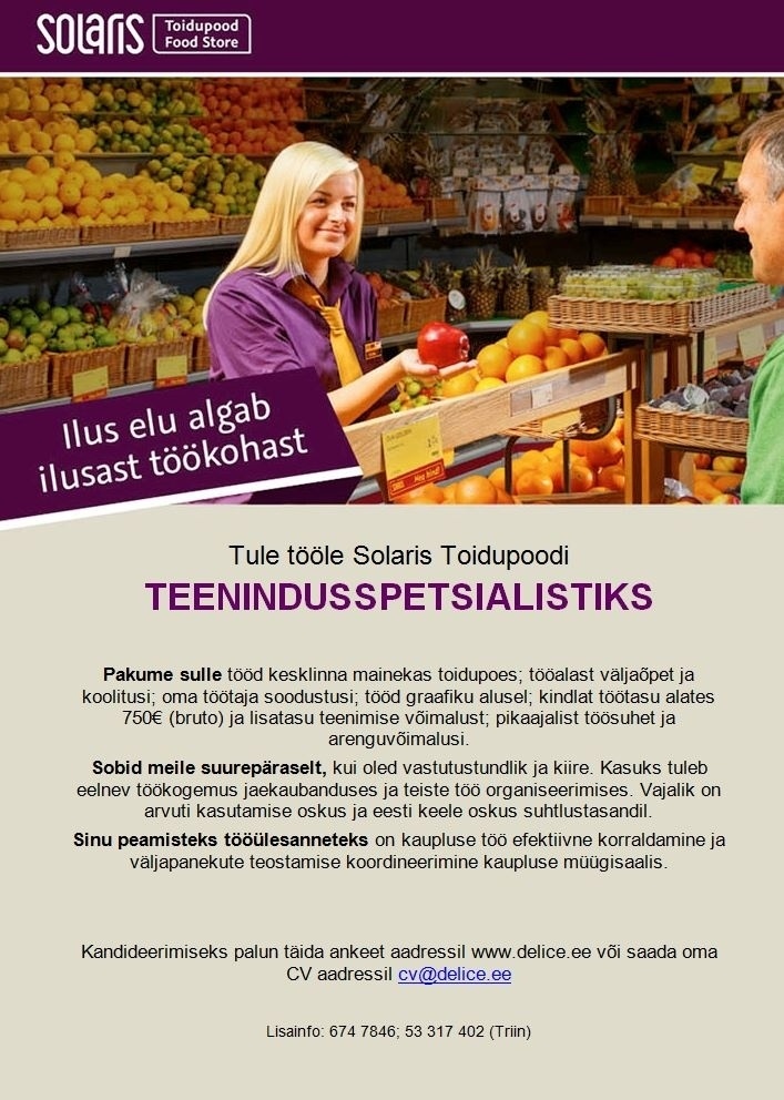 Abc Supermarkets AS TEENINDUSSPETSIALIST Solaris Toidupoes
