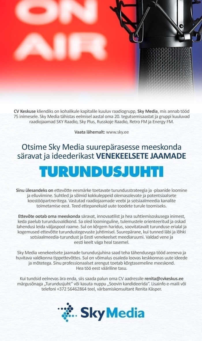 Sky Media Sky Media otsib venekeelsete jaamade turundusjuhti