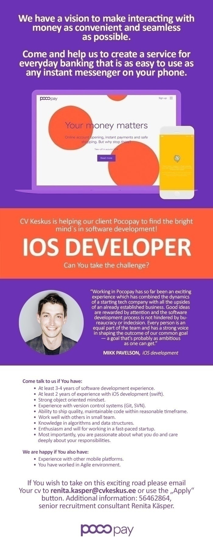 CV KESKUS OÜ Pocopay is looking for iOS developer!