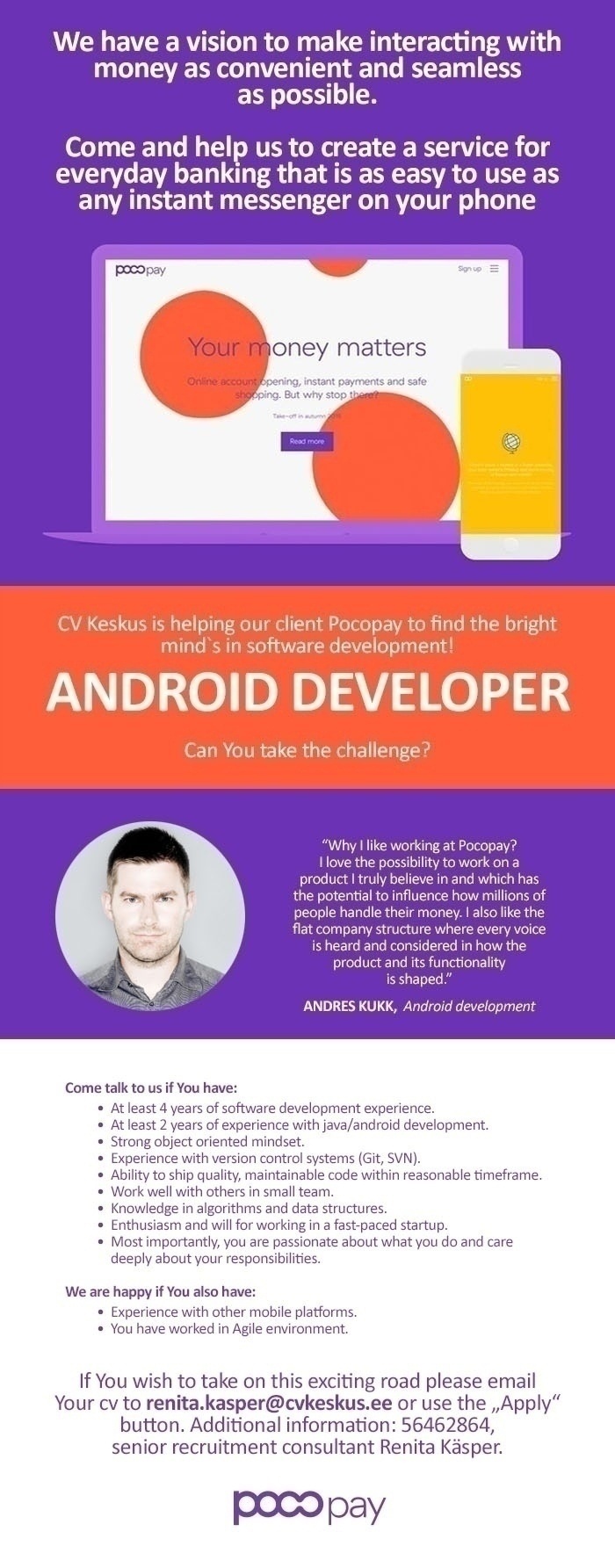 CV KESKUS OÜ Pocopay is looking for Android Developer!