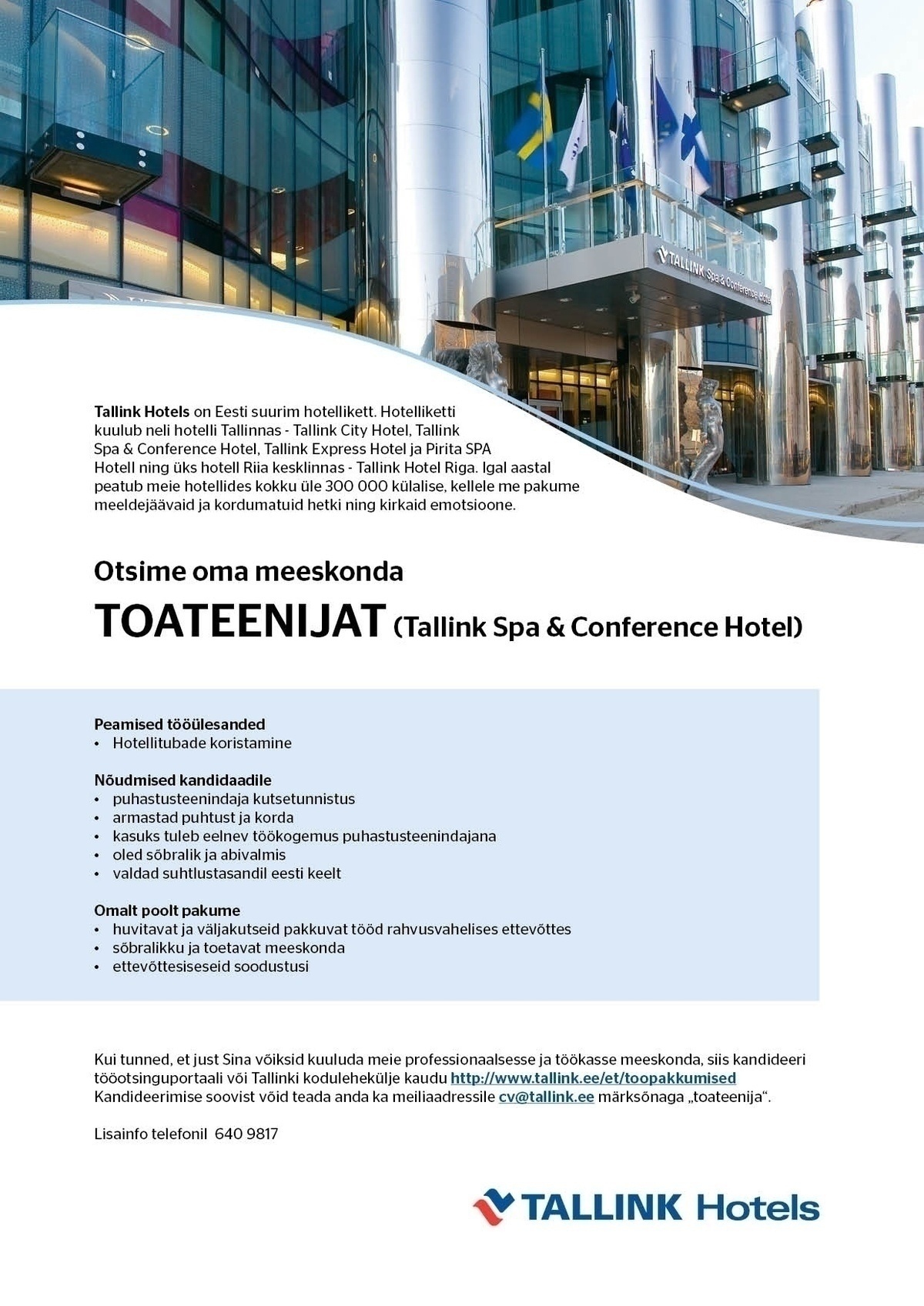 Tallink Grupp AS TOATEENIJAT (Tallink Spa & Conference Hotel)