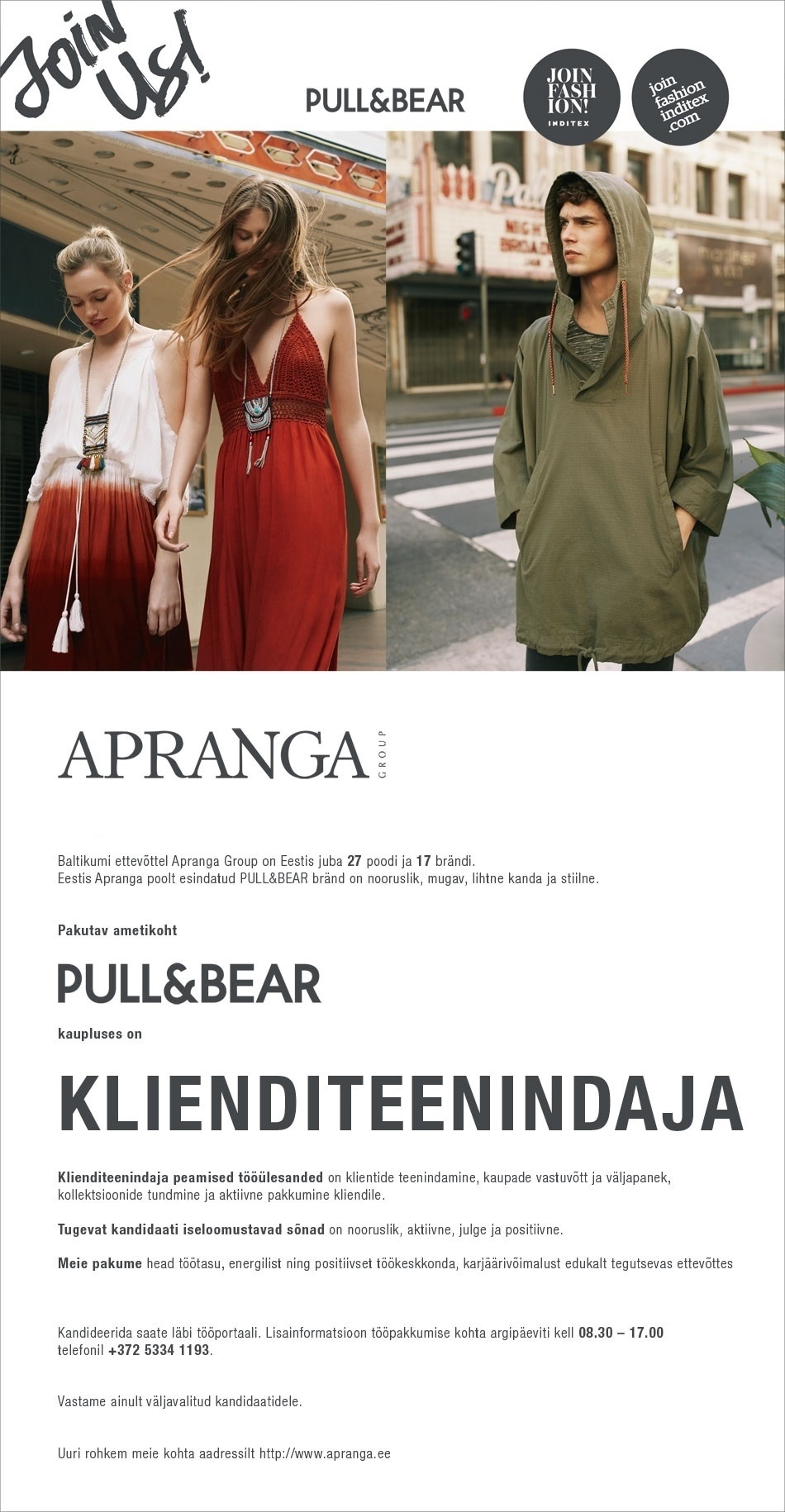 Apranga Estonia OÜ Pull&Bear särav klienditeenindaja