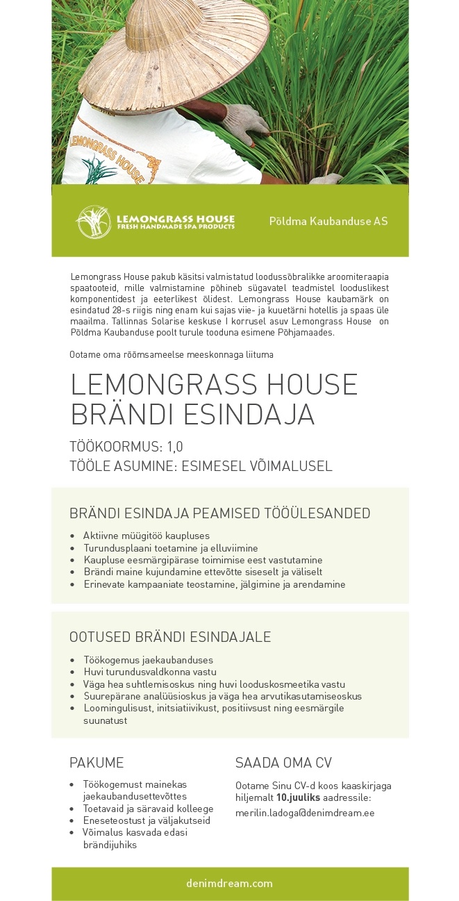 Põldma Kaubanduse AS Lemongrass House BRÄNDI ESINDAJA